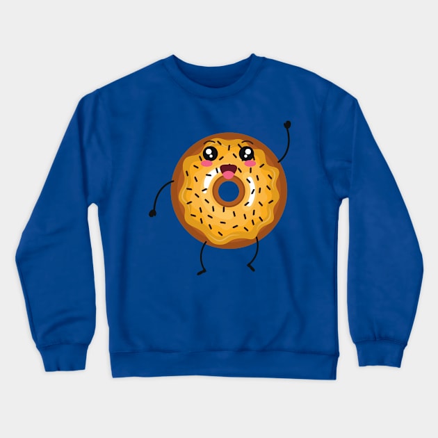 Smiling friendly Cartoon Donut Crewneck Sweatshirt by InkyArt